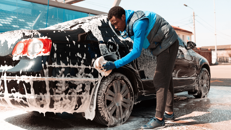 Exterior hand wash in progress